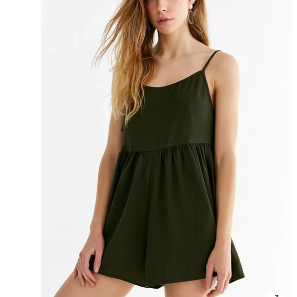 Urban Outfitters UO Tie-Strap Frock Romper Jumper Army Green  Size Small - Picture 2 of 12